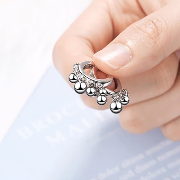 NEW 925 SILVER BEADS TASSEL HOOP EARRINGS, NICE EARRINGS, CUTE EARRINGS - Picture 4 of 6